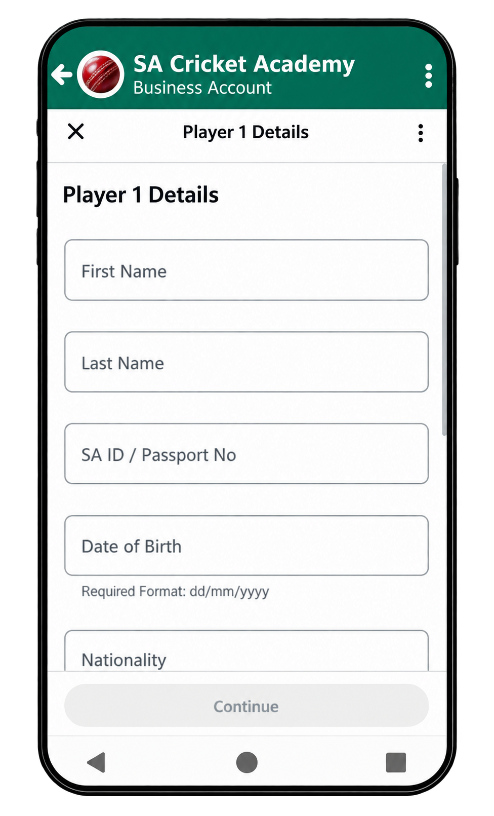 WhatsApp Flow cricket registration screen 2