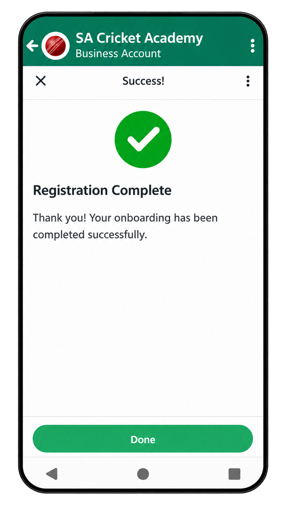 WhatsApp Flow cricket registration screen 3