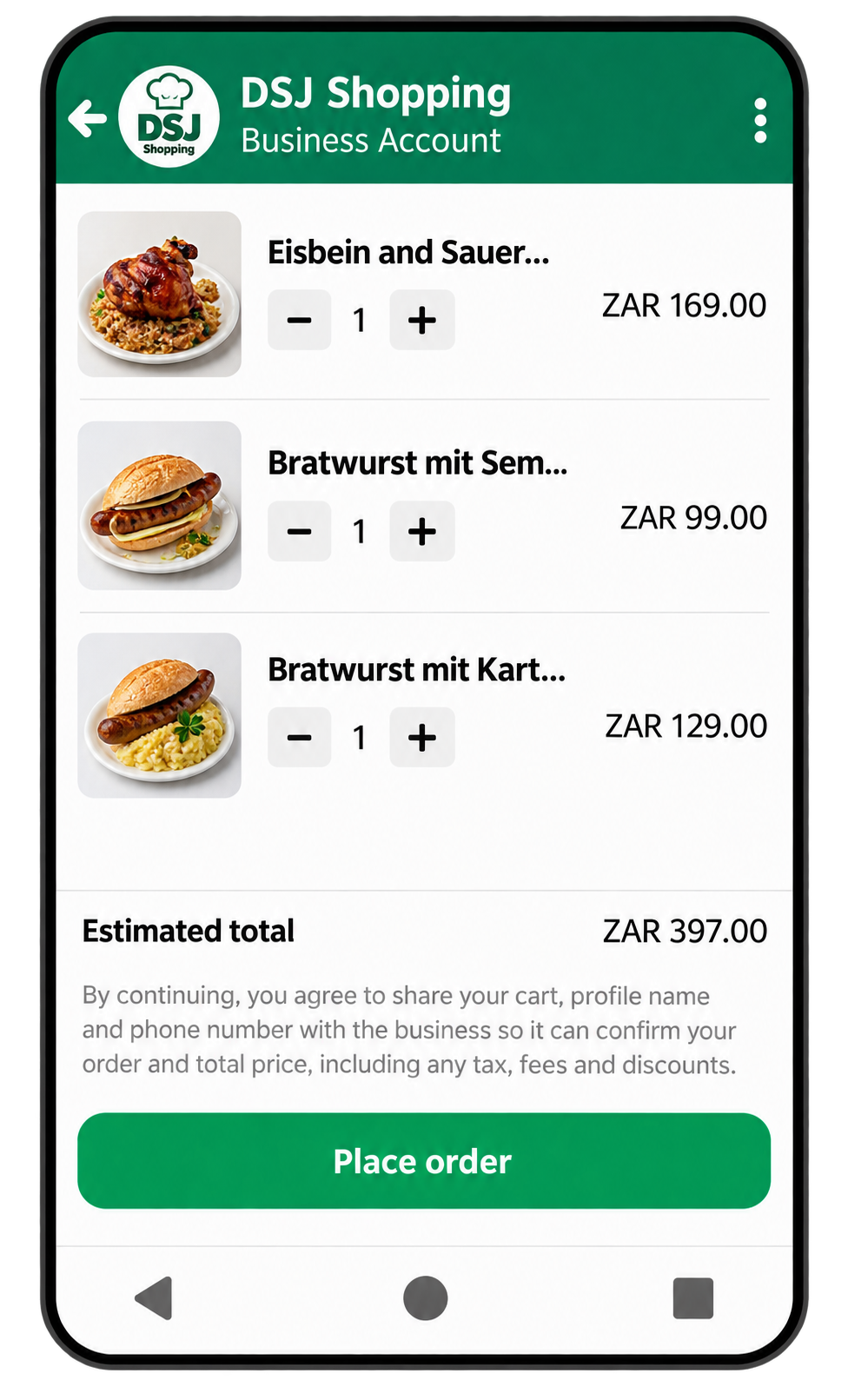 Review quantities and the estimated total in the Whapp platform