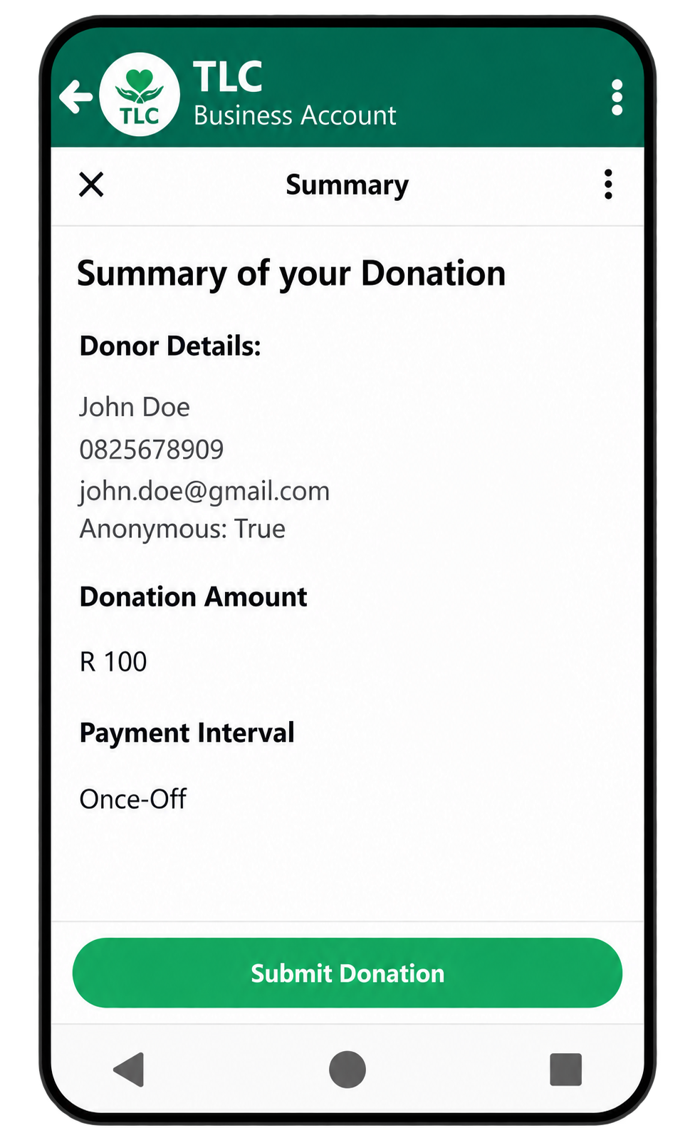 Let donors review before submitting in the Whapp platform